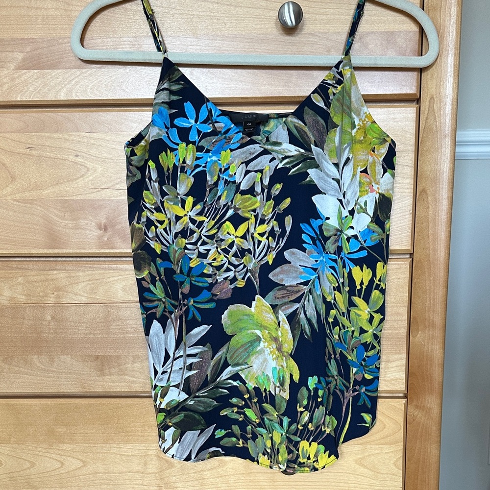 J. Crew Black Floral V-Neck Spaghetti Strap Cami